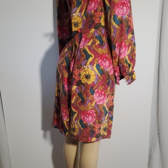 Vintage 80s Pat Argenti 100%Silk Dress 12 Pink Floral Long Sleeve Sheath Y2K - Picture 8 of 15